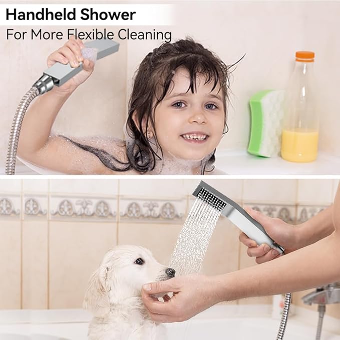Shower Faucet Set Shower Systems, STARBATH 3 Way Shower Faucet with 2 in 1 Handheld, Ceiling Mount 12+6" Dual Rain Shower Head for Two People (6"+12" Shower Head-Handheld-Wall Mounted, Chrome)