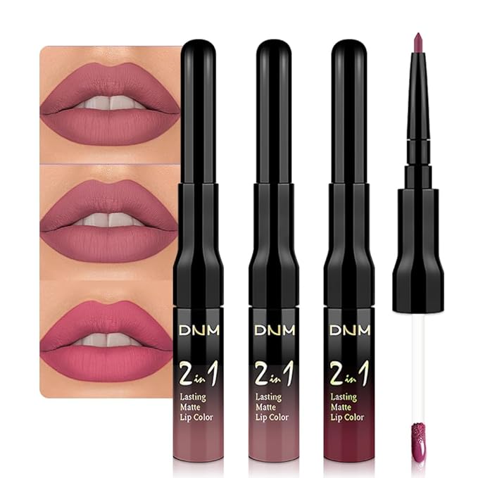 evpct 3Pcs Antique Rose Nuetral Hot Mauve Matte Lip Liner & Liquid Lipstick Stain Makeup Set for Women, Lip Liner Stain Long Lasting Waterproof Smudge Proof, Cruelty Free Lip Makeup 24 hours originale