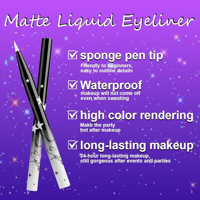 evpct White Matte Liquid Eyeliner Waterproof Smudge Proof, White Eye Liner Liquid Liner for Face Body Paint, Long-lasting Eyeliner Waterline Thin Quick-dry Eyeliners Pencil Eye Makeup Stay all Day