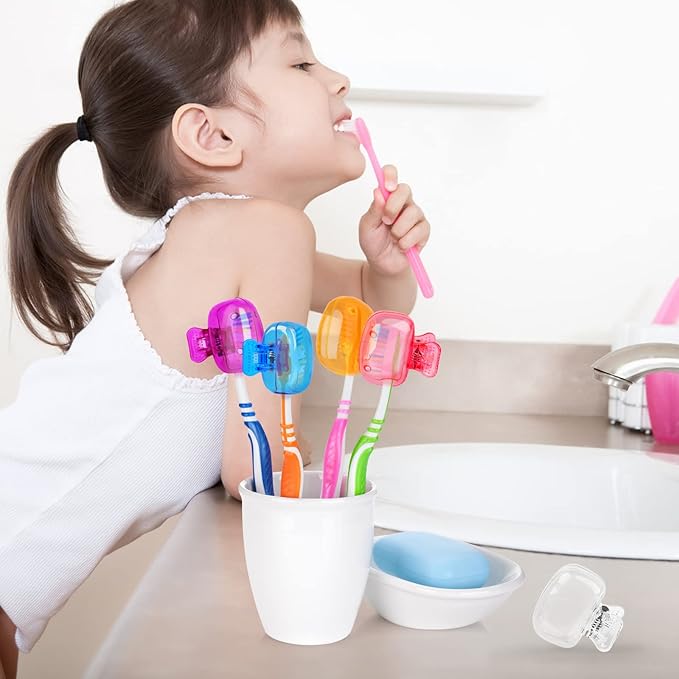 6 Pack Toothbrush Covers Portable Toothbrush Protector Coverings Clips Travel Protector Plastic Brush Pod Protection Clip Case Tooth Brush Covers for Kids Bathroom Home Travel Supplies
