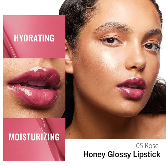 HHLTOH Rose Honey Lipstick Tinted Lip Balm - Shine Moisturizing Lipstick for Women, Natural Nourishing Hydrating Lip Color Gloss Stain for Dry Lips, Tint Sheer Lightweight Makeup, Vegan - 1Pc #05 Rose