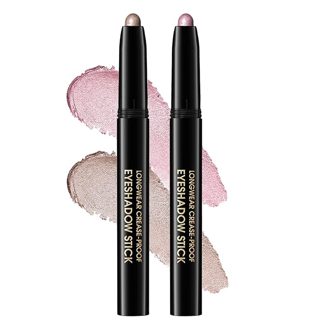 Chifure Eyeshadow Stick, Shimmer and Matte Cream Eye Shadow Brightener Sticks Eyeliner Pencil Crayon, Waterproof Long Lasting Eye Highlighter Stick Makeup,0.056 Oz(2PCS #8-Fancy+#9-Champagne)