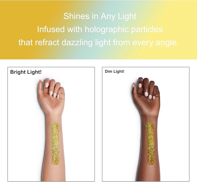 Roll-on Body Glitter Gel Holographic for Face and Hair,Body Glitter Gel Makeup for Kids Women,Body Shimmer Christmas Makeup for Rave Party.(Dazzling Gold)