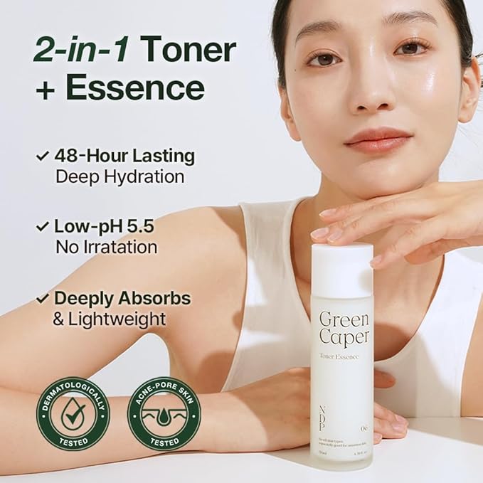 NATURAL DERMA PROJECT NDP Green Caper Milky Toner Essence - Hydrating Korean Toner for Face, Deep Moisture for Sensitive and Dry Skin, Panthenol, Madecassoside (4.39 Fl oz / 130ml)