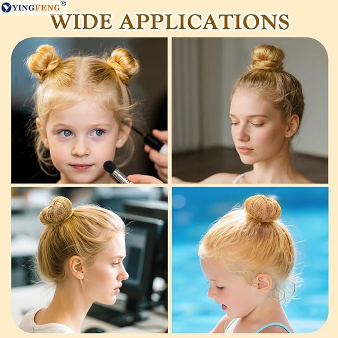 YINGFENG 134 Pcs Gold Hair Bun Maker Kit for Kids Small - 4 Hair Donuts for Buns, 20 Hair Nets for Buns, 100 U Shaped Bobby Pins, 10 Hair Bands, for Girls, Ballet Dance, Hair Accessories for Women