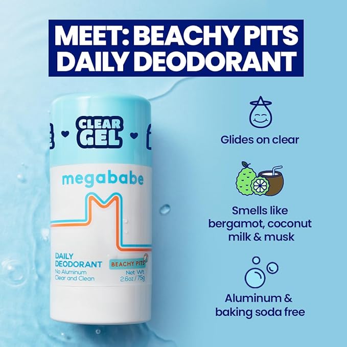 Megababe Beachy Pits Daily Deodorant, Fresh Scent, 2.6 Ounce, Stick
