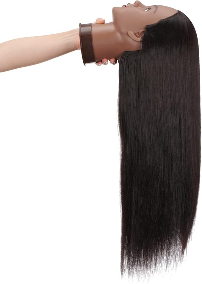 Hairingrid 26"-28" Mannequin Head Hair Styling Training Head Manikin Cosmetology Doll Head Synthetic Fiber Hair and Free Clamp Holder (R71919BY0220) Yaki-Black-