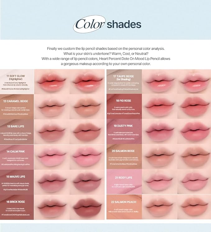 Heart Percent Dote On Mood Lip Pencil, Long-Lasting Creamy Lip Crayon Smooth Color Liner Retractable Lipstick Pencil 0.8g, 20. Salmon Beige