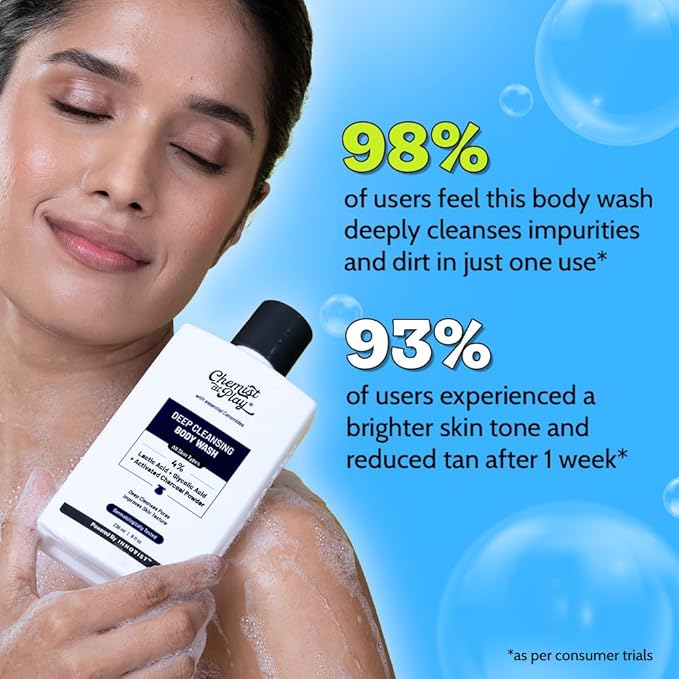 Chemist at Play Deep Cleansing Body Wash| Activated Charcoal Removes Dirt | Lactic Acid for Skin Texture| Glycolic Acid for Exfoliation| 7.9 Fl oz
