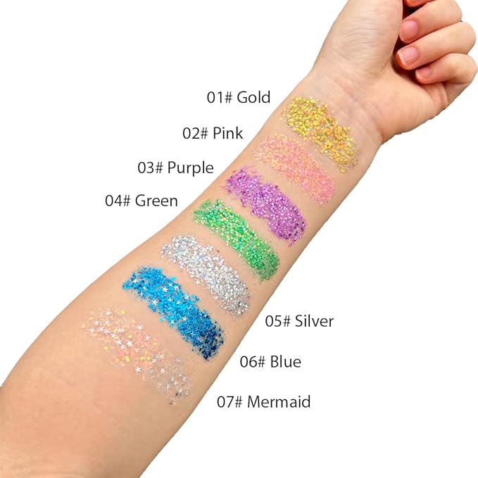 Mysense Purple Body Glitter Stick,Mardi Gras Face Hair Glitter,Festival Concert Rave Outfit Accessories for Women,Mermaid Sequins Chunky Glitter Makeup,0.56oz