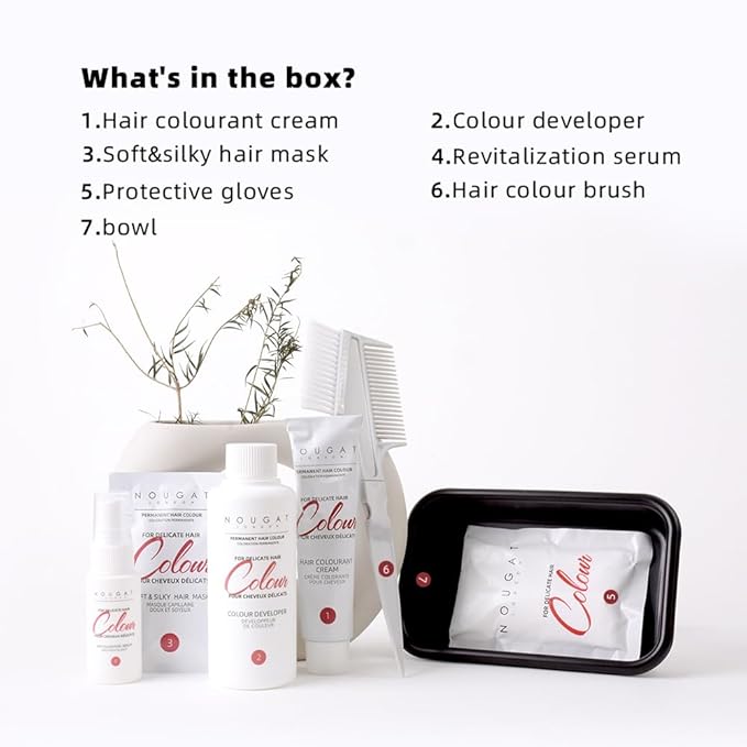 NOUGAT Dark Chestnut Permanent Hair Color Kit - 100% Gray Coverage, Ammonia Free & PPD Free for Sensitive Scalp - 3-in-1 Color, Repair & Nourish System with Anti-Aging Hair Mask & Essence