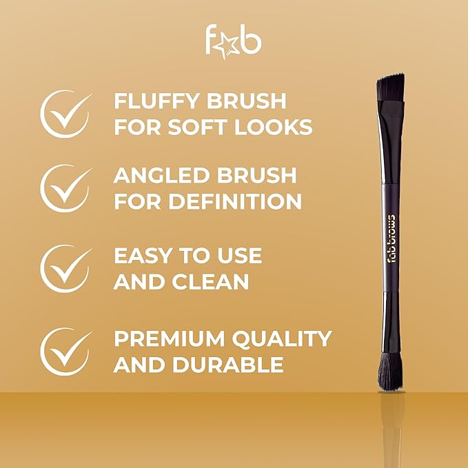 Fab Brows Lux Brow Brush | Ultra Fine Angled Eyebrow Brushes | Larger Dual Brow Brush | Creates Bold or Soft Looks | Beginner-Friendly | Eyebrow Makeup Brushes | Beauty Tools | Vegan, Hypoallergenic
