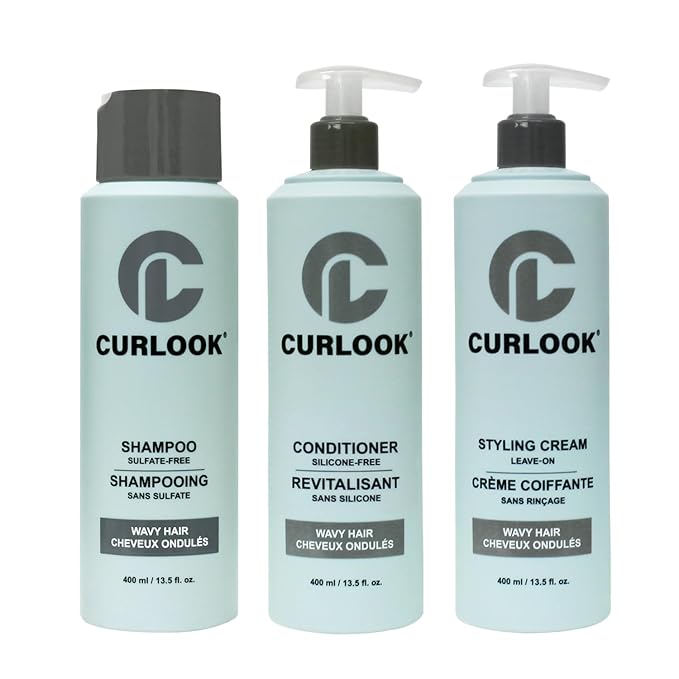 CURLOOK Wavy Hair Bundle | Shampoo, Conditioner & Leave-In Styling Cream Set | Sulfate-Free, Silicone-Free | Pack of 3-400ml (13.5 oz) Each Bottle | Made in Canada