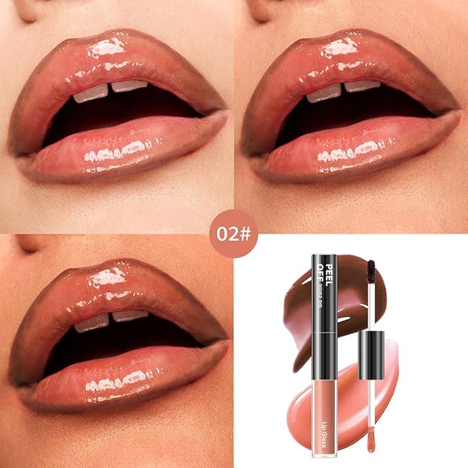 Peel Off Lip Liner & Gloss – Long-Lasting Smudge-Proof Caramel Nude Lip Tint & Lip Stain Liner with Hydrating High Shine Gloss for Defined, Fuller Nude Lips – Waterproof Soft Glam Lip Makeup