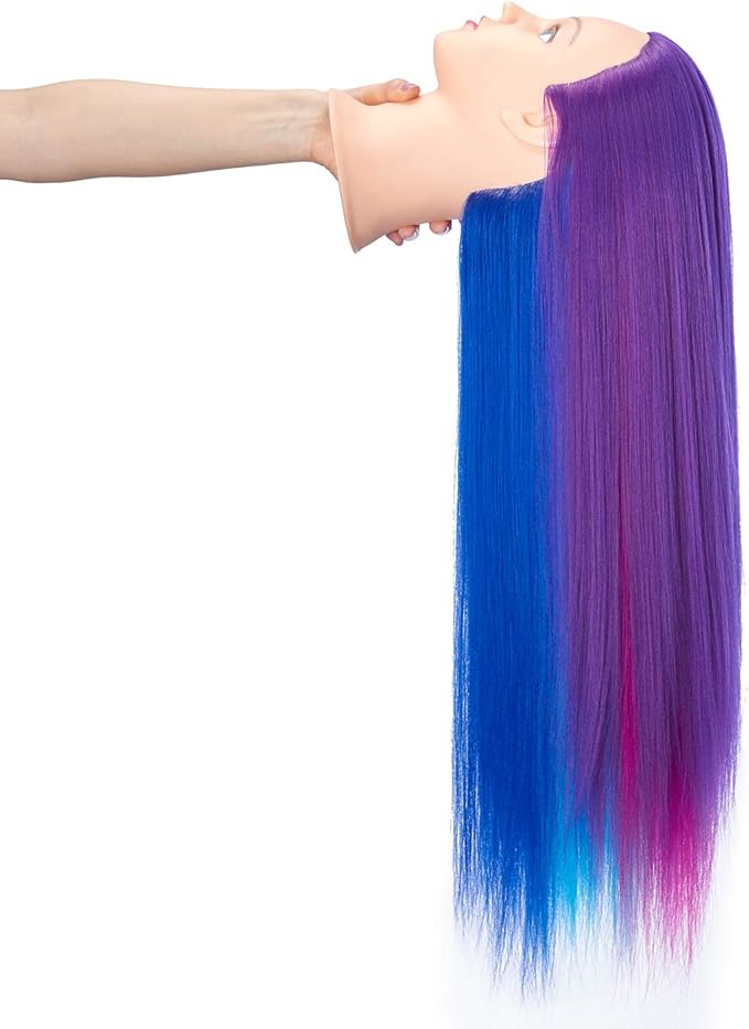 Hairingrid 26"-28" Mannequin Head Hair Styling Training Head Manikin Cosmetology Doll Head Synthetic Fiber Hair and Free Clamp Holder (Colourful)