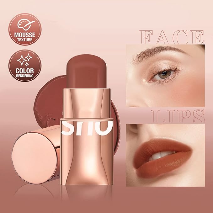 Cream Blush Stick for Cheeks Makeup, Waterproof Face Rose Red