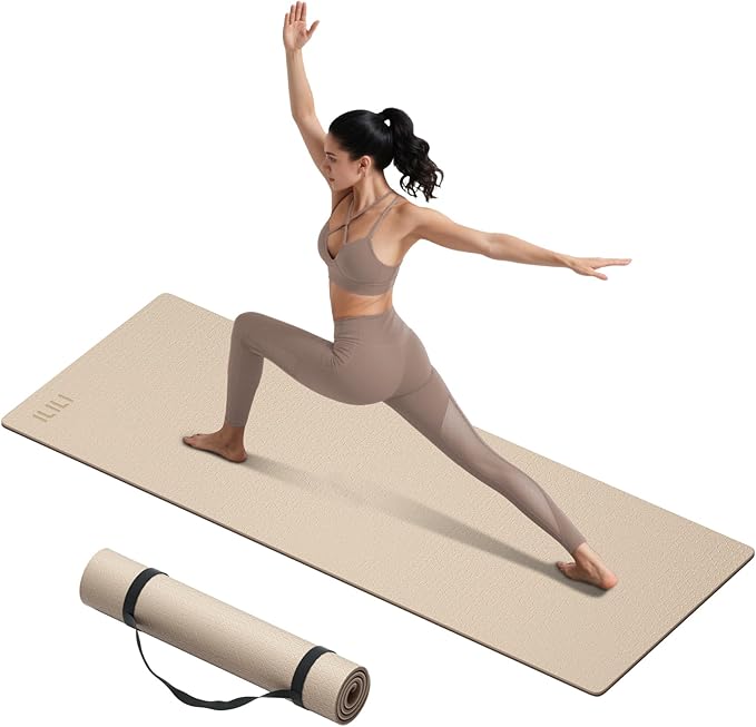 ILILI Yoga Mat 10mm Extra Thick and 193cm Extra Long, 76x28×0.4 Inch, Double Color Non-Slip TPE Material, Easy Carrying with Strap, Ideal for Yoga, Pilates, Floor Exercise, Home and Outdoor Use, Eco Friendly
