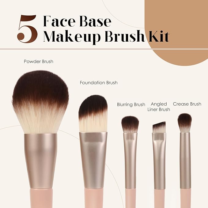 Brush Master Professional Face Makeup & Foundation Brush Set 5Pcs, Premium Base Brush Kit For Face, Foundation Brush Blush Brush Blurring Angled Liner Crease Brush