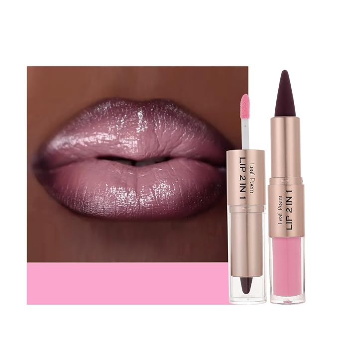 2-in-1 Double-Ended Matte Lip Liner & Lip Gloss Duo, Smoky Mauve Plum Ombre Lip Combo Pencil, Lip Liner and Lipstick Gloss Set for Defined & Fuller Looking Lips (#11 Smoky Mauve Plum Ombre)