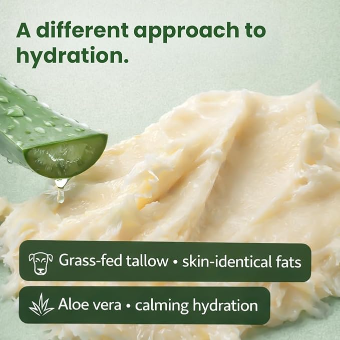 AloeTallow Daily Body Lotion for Dry & Sensitive Skin – Grass Fed Tallow & Aloe Vera Moisturizer for Face & Body – Non-Toxic, Deep Hydration, After Sun Care