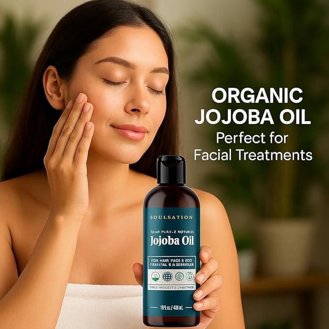 Organic Jojoba Oil for Skin, Hair & Face (16oz) | 100% Pure, Natural Cold Pressed | Organic, for Skin, Hair, Face, 100% Pure, Natural