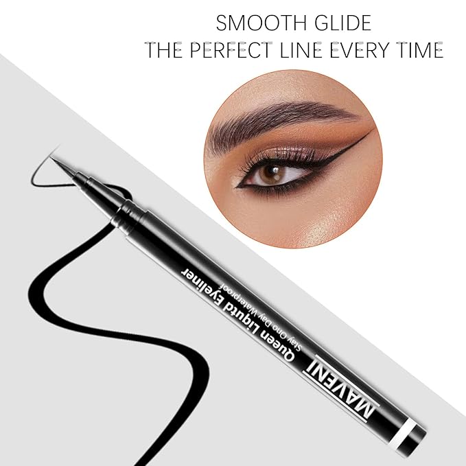 Waterproof Liquid Eye Liner, Stay One Day Makeup with Fine Brush Tip Lasting Satin Finish, Smudge-Proof & Transfer-Resistant (01# Jet Black)