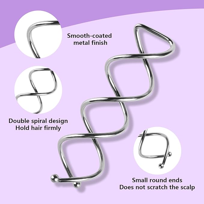 Teenitor 20PCS Spiral Hair Pins, Spiral Bobby Pins Bun Pins, Hair Twist Spin Pins for Hair, Hair Bun Maker for Women, Girls and Kids with 10 Hair Ties, Silver
