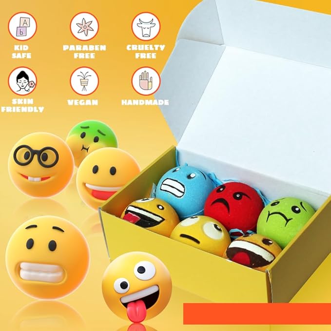Large Emotion Face Bath Bombs Set of 6 – Fun Emoji-Inspired Spa Fizzies – Handmade with Shea Butter, Cocoa Butter & Essential Oils – Moisturizing Gift Set for Women, Men & Kids (Pack of 2)