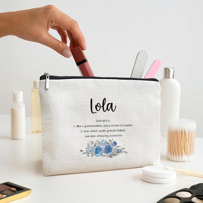 MOTERMATE Lola Gifts Makeup Bag, Best Lola Gifts for Christmas from Grandkids Cosmetic Bag for Women, Grandma Gift from Granddaughter Grandson Toiletry Bags Zipper Makeup Pouch