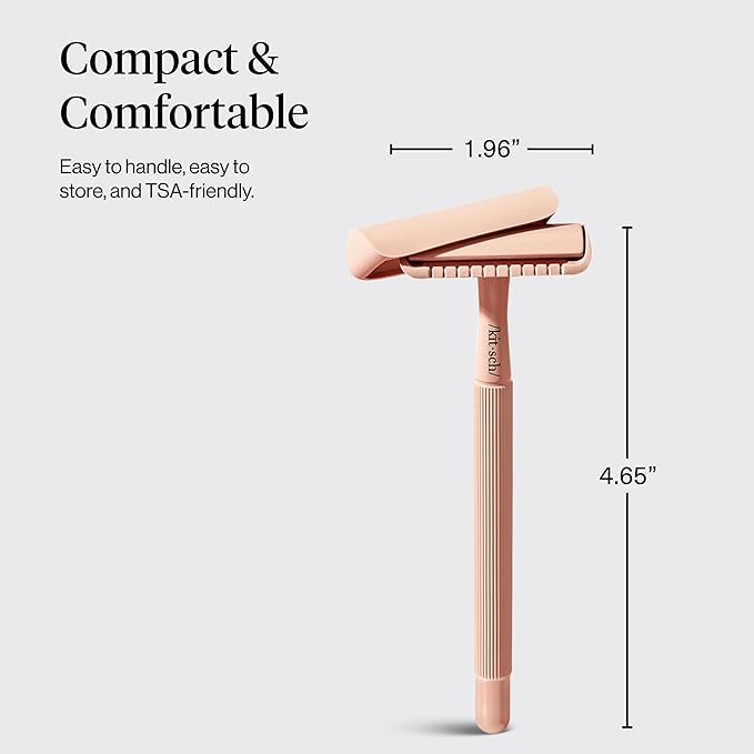 Kitsch Double Edge Safety Razors for Women and Men, Long Metal Handle and Stainless Steel Single Blade Razor with 5 Double Edge Refills, for Shaving and Travel Essentials - Terracotta