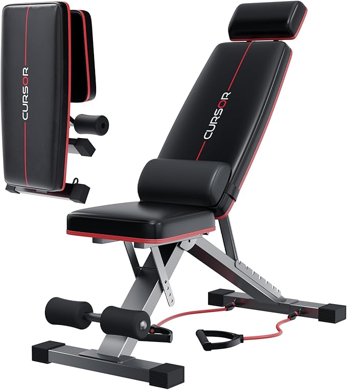 CURSOR FITNESS Adjustable Weight Bench with Adjustable Headrest 900 LBS