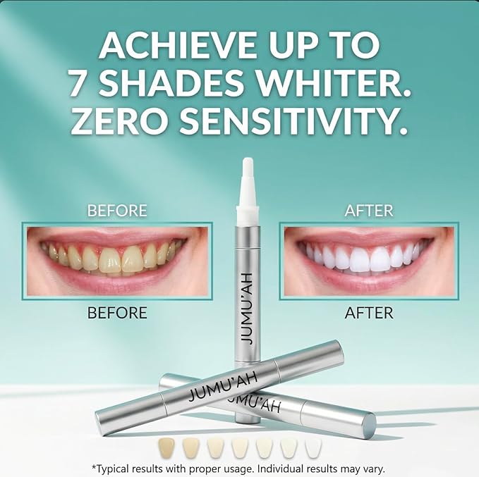 Jumu’ah Teeth Whitening Pen, Enamel Safe - NO Sensitivity - Oral Care Teeth Whitener Pen, Vegan & Gentle on Teeth Professional Stain Removal (Pack of 3)
