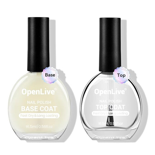 Base and Top Coat Nail Polish Quick Dry,16.5ml Large capacity Basic Nail Polish Set Fast Dry Air, High-Glossy Shiny, No U V Light Needed for Women Salon DIY Nail Art