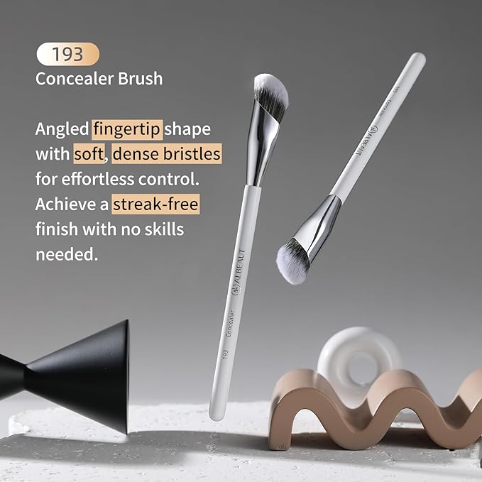 Concealer Brush Set Under Eye Concealer Brush with 2PCS Precise Air Cushion Puff Multi-use for Powder Liquid Concealer/Blush/Highlighter Mini & Portable