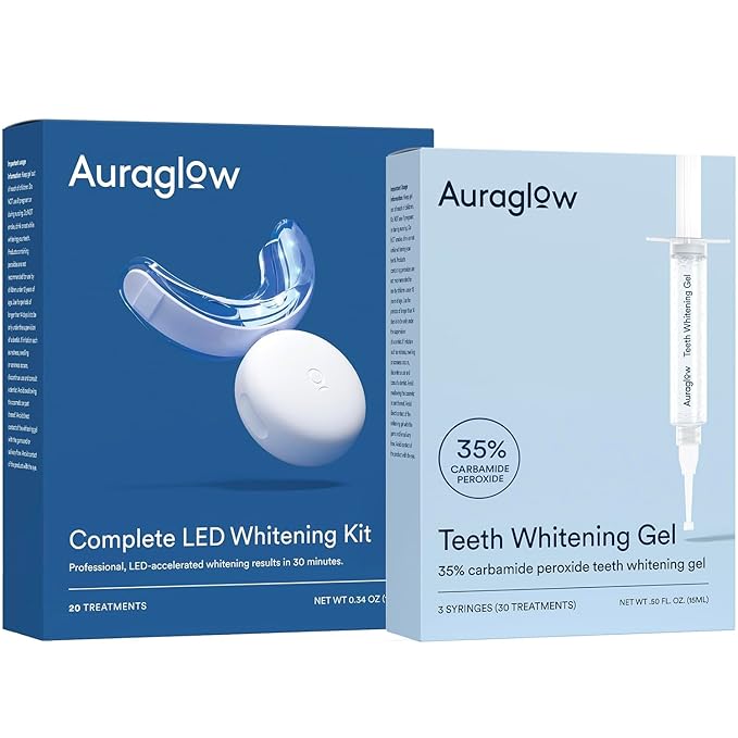Auraglow Teeth Whitening Kit & 35% Teeth Whitening Gel Refill Pack