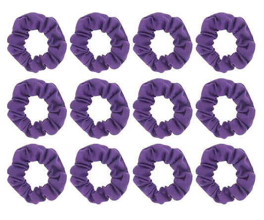 12pcs Cotton Hair Scrunchies Single Jersey Solid Color Ponytail Holders Elastic Hair Ties for Women Accessories (Purple)