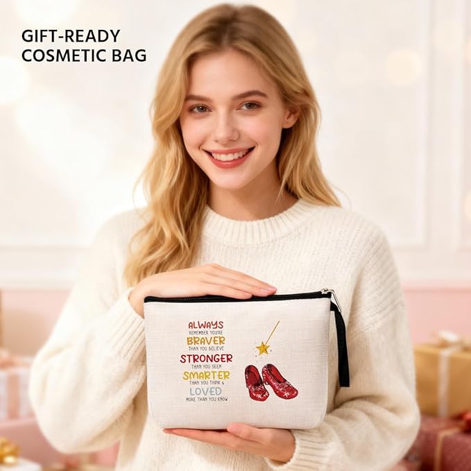 Inspirational Gifts for Women Girls Her Wi-zard of OZ Gifts Dorothy Ruby Red Makeup Bag Encouragement Birthday Gifts for Women Her Girls Friend Sister You Are Braver Stronger Smarter Than You Think