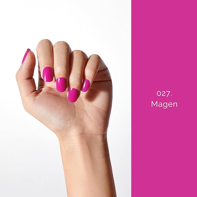 NAILOG Semi Cured Gel Strips - 20 Pcs Nail Stickers | Buy 2 Get 1 UV Light | Extra Long Wraps With Glossy Gel Finishing Rose Red, Magen