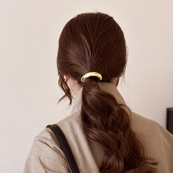 4PCS Golden Metal Hair Ties – No Damage Thick Band, High Elasticity, Durable, Stylish Golden Geometric Ponytail Holders Hair Accessories for Women