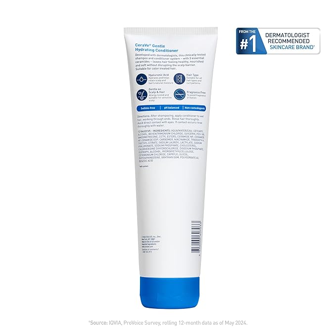 CeraVe Gentle Hydrating Conditioner, Hair Conditioner With Ceramides, Niacinamide & Hyaluronic Acid, Sulfate Free & Color Safe Conditioner, Moisturizing Conditioner For All Hair & Scalp Types