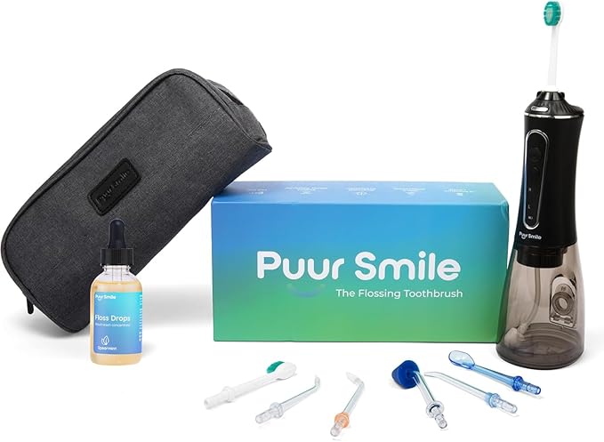 Puur Smile Complete Oral Kit - Dental Care Treatment | Water Flosser + Floss Drop Serum + Replacement Tips