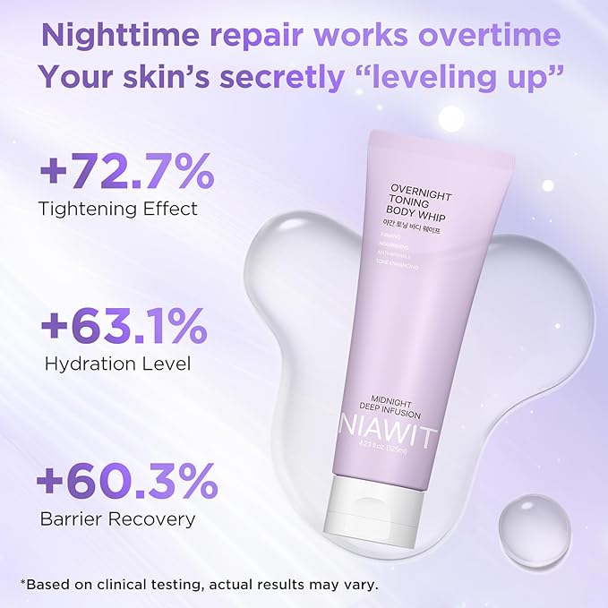 NIAWIT Overnight Toning Body Whip – Clinically Tested Night Cream for Firming & Moisturizing Arms, Thighs & Belly | Targets Loose Skin & Improves Tone While You Sleep, All Skin Types