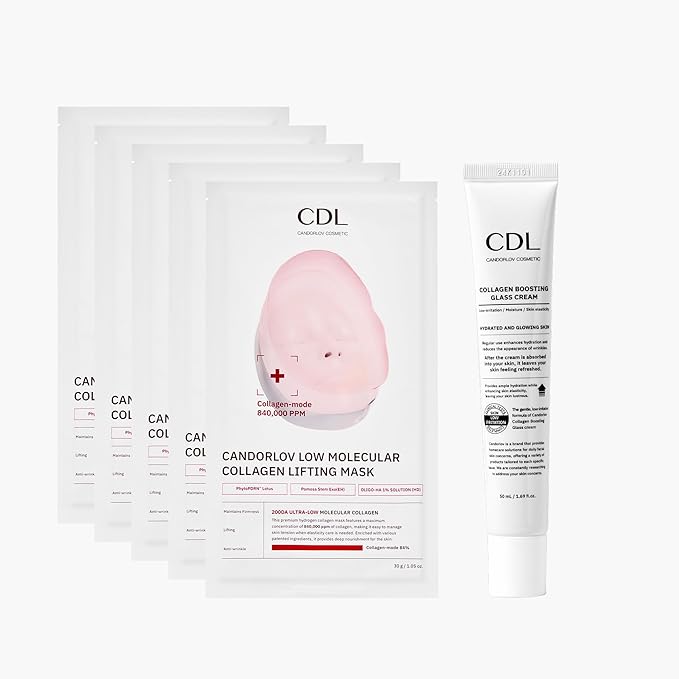 CANDORLOV CDL Korean Collagen Duo - Collagen Hydrogel Face Lifting Mask (5 Sheets) + Collagen Hydrating Glass Glow Cream - Anti-Aging, Firming & Plumping with OLIGO-HA Phyto-PDRN