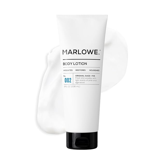 MARLOWE. No. 002 Body Lotion 8 Oz, Moisturizing & Nourishing Daily Dry Skin Lotion for Men, Made with Hydrating Natural Aloe Vera, Non-Oily, Sage & Fir Scent, Vegan