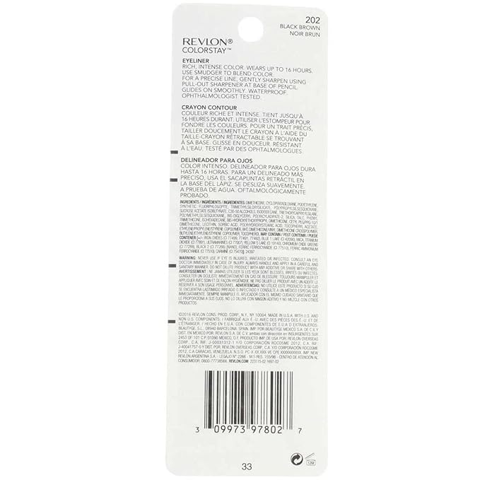 REVLON Pencil Eyeliner, ColorStay Eye Makeup with Built-in Sharpener, Waterproof, Smudgeproof, Longwearing with Ultra-Fine Tip, Black Brown, 0.01 Oz