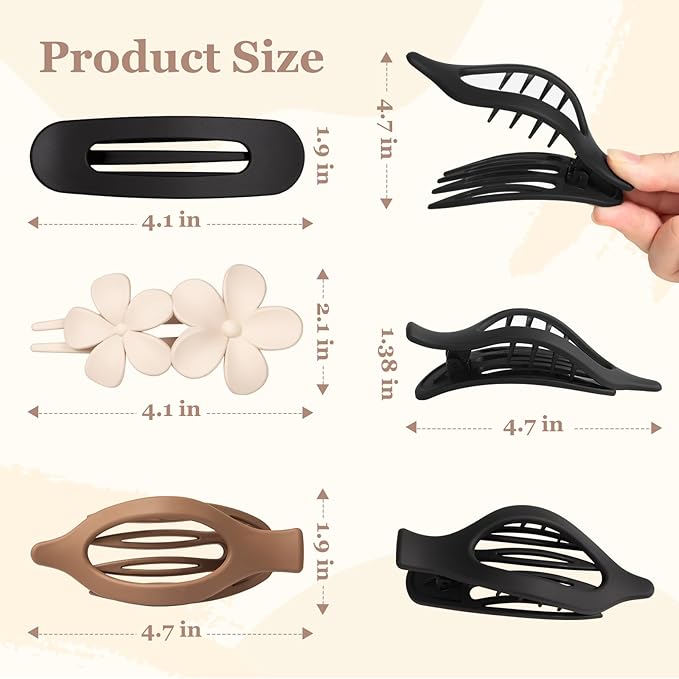 12 PCS Flat Hair Clips for Women - 3 Styles Flat Claw Clips for Thin Thick Hair, Strong Hold Hair Accessories