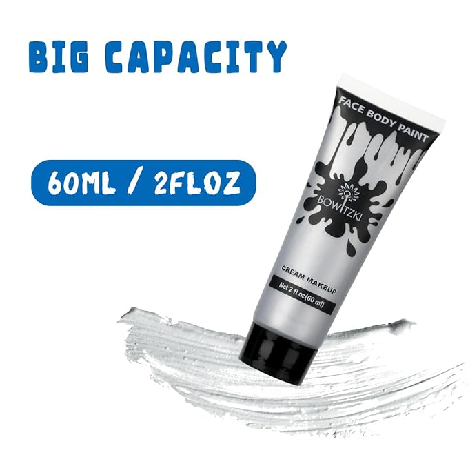 Bowitzki Face and Body Paint 2oz Cream Makeup 60ml Water Based Face Painting Special Effects For Adults Halloween Christmas Party Stage Cosplay (Silver)