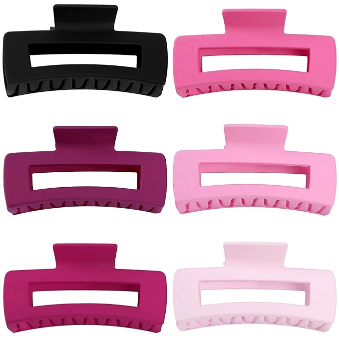 4 Inch Big Hair Claw Clips 6 Pcs Large Claw for Thick Hair Square Hair Clips for Women Rectangle Hair Clips Nonslip Acrylic Banana Jaw Clips Hair Accessories for Girls (Pink Purle)