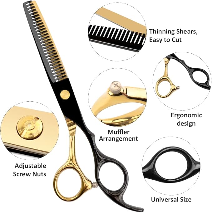 Professional Black Gold Hairdressing Scissors Hair Cutting Sets Salon Multifunctional Straight Shears Teeth Scissors Thinning Shears blending shears Tools for Mother Father's Gift