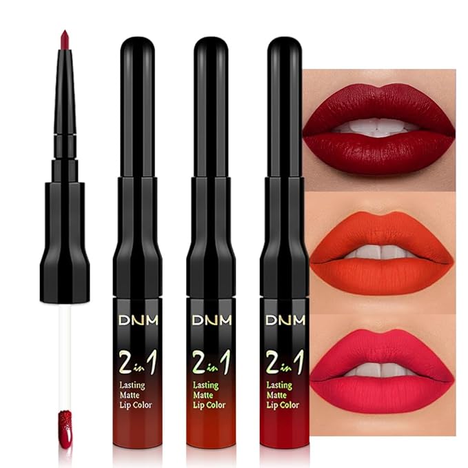 evpct 3Pcs Dark Red Orange Fire Red Matte Lip Liner & Liquid Lipstick Stain Makeup Set for Women, Lip Liner Stain Long Lasting Waterproof Smudge Proof, Cruelty Free Lip Makeup 24 hours original labios